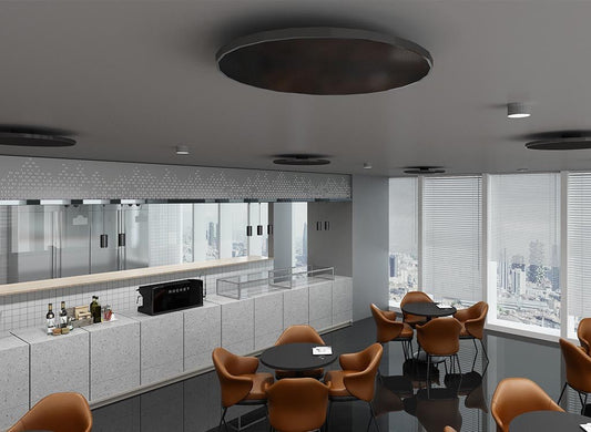 Calentador infrarrojo de techo redondo con control inteligente | Infralia — con control inteligente, montaje en techo, modelo redondo