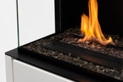 Chimenea de bioetanol blanca Arcticon White con tecnología BEV — detalle en primer plano, color blanco