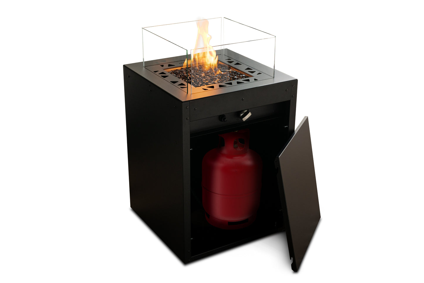 Chimenea de Gas Cuadrada para Exteriores | Square | Planika — en terraza, depósito de gas oculto, modelo cuadrado