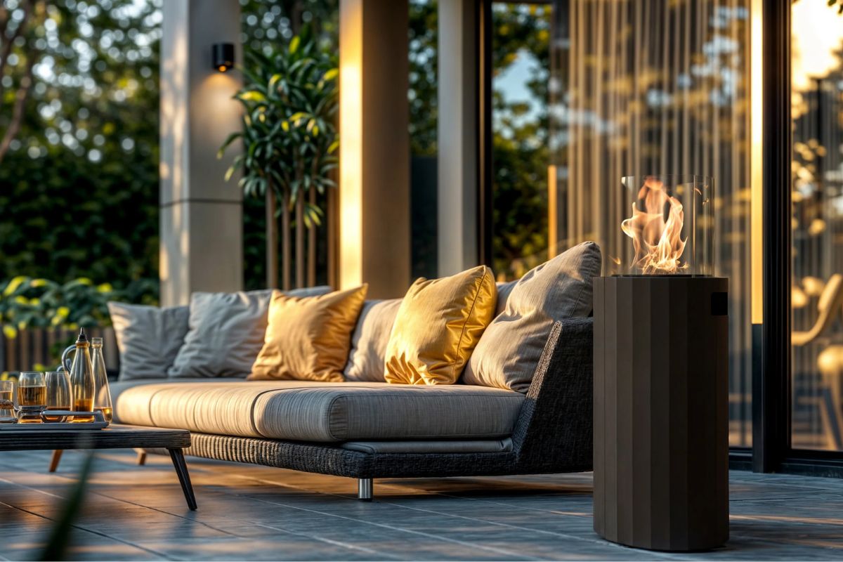 Chimenea de gas para exterior | Planika Bino — en jardín, en terraza, color negro