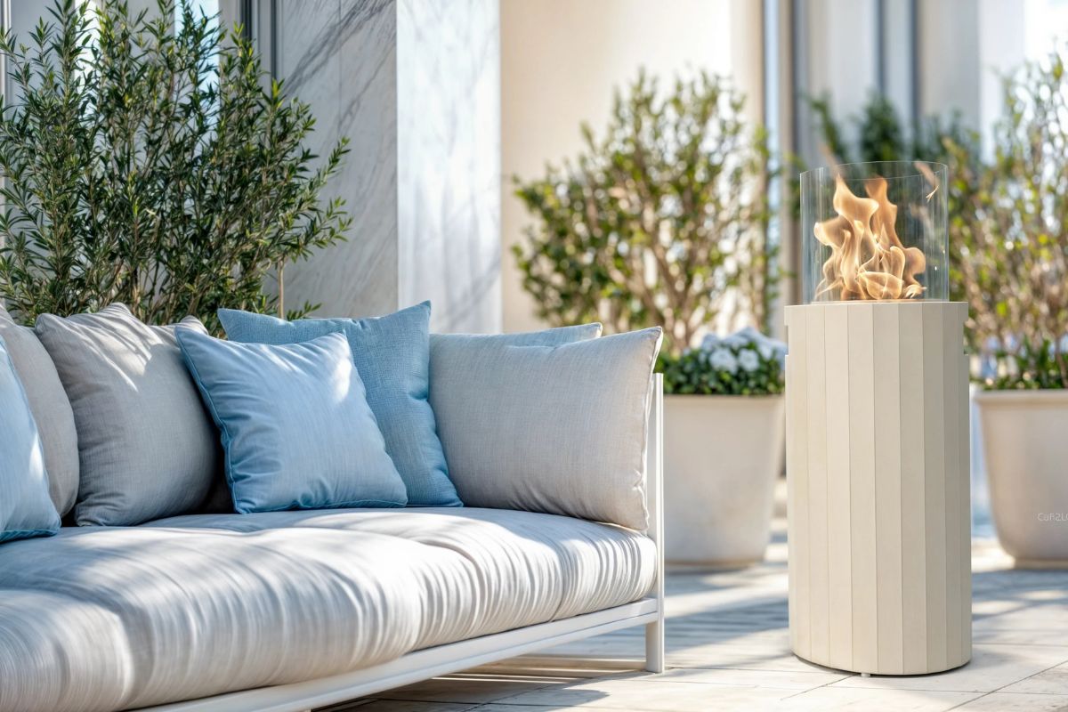 Chimenea de gas para exterior | Planika Bino — en jardín, en terraza, color blanco