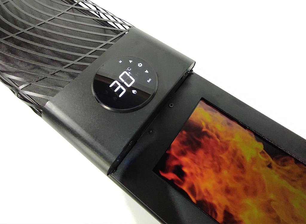 Chimenea Eléctrica Pared G-Cera con Calefacción de 2400W | Infralia — detalle en primer plano, con pantalla 4K