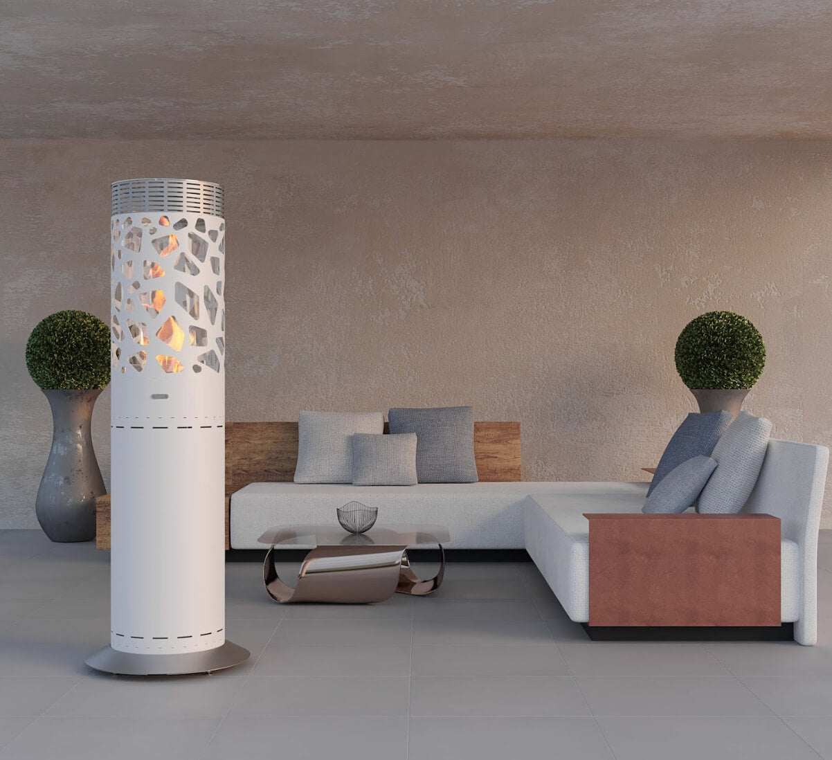 Chimenea a Gas Elegante para Exterior – Diseño Portugués Refinado Selene Tile | GlammFire