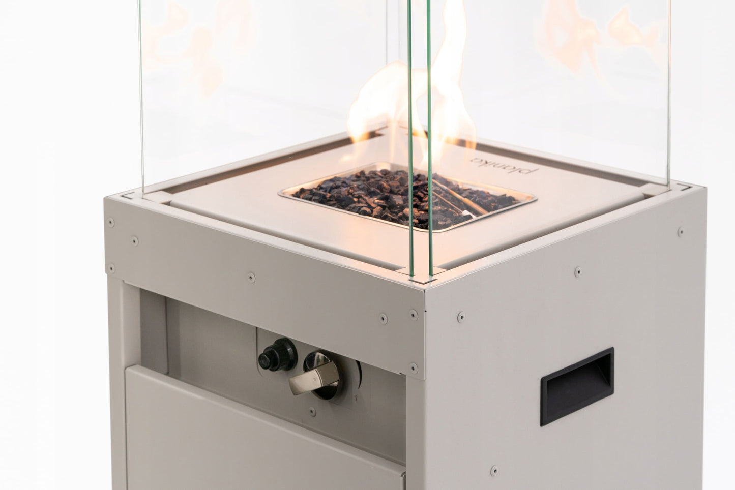 Chimenea Gris de Gas para Jardín de Lujo Faro Zijdegrijs Planika — vista lateral, en jardín, color gris