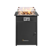 Estufa a gas exterior Engasco 55 – Calor elegante para tu terraza — vista frontal en terraza, llama encendida