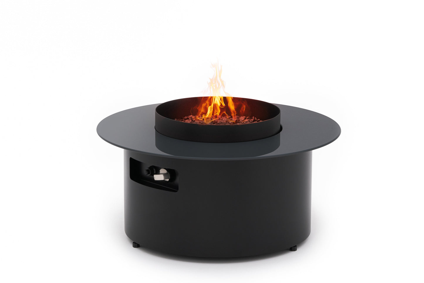 Estufa de Gas para Exterior con Función BBQ | Planika — vista frontal, con llama encendida