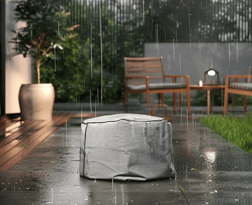 Estufa de Gas para Exterior con Función BBQ | Planika — con funda protectora, con llama encendida