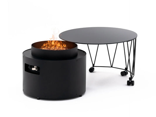Mesa Calefactora de Gas Elegante | Planika Drum | Estilo y Calidez Exterior — vista 3/4