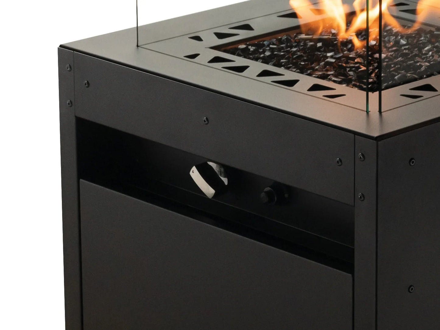 Mesa de Fuego a Gas Para Exteriores | Cuadrada | Planika Square — con llama encendida