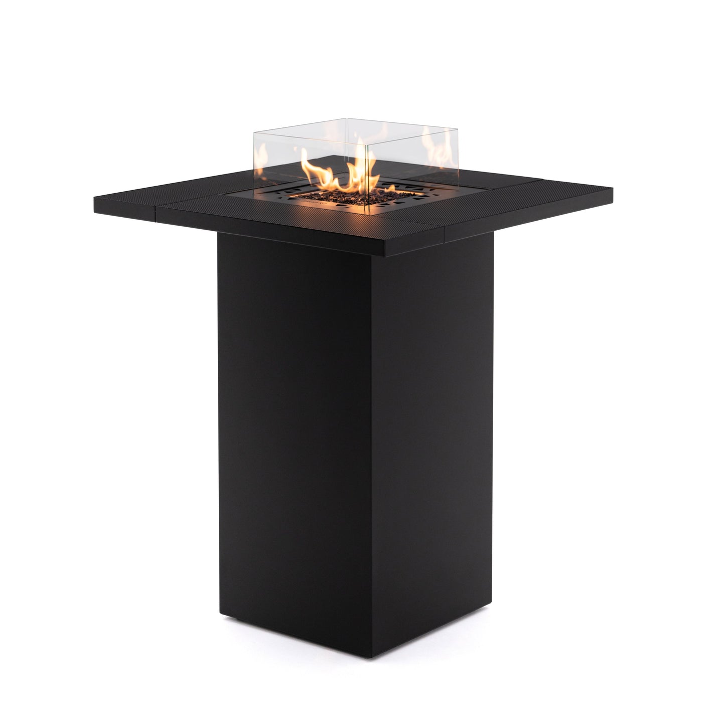 Mesa de Fuego alta a Gas Para Exterior – Elegancia y Calidez de Planika — con llama encendida