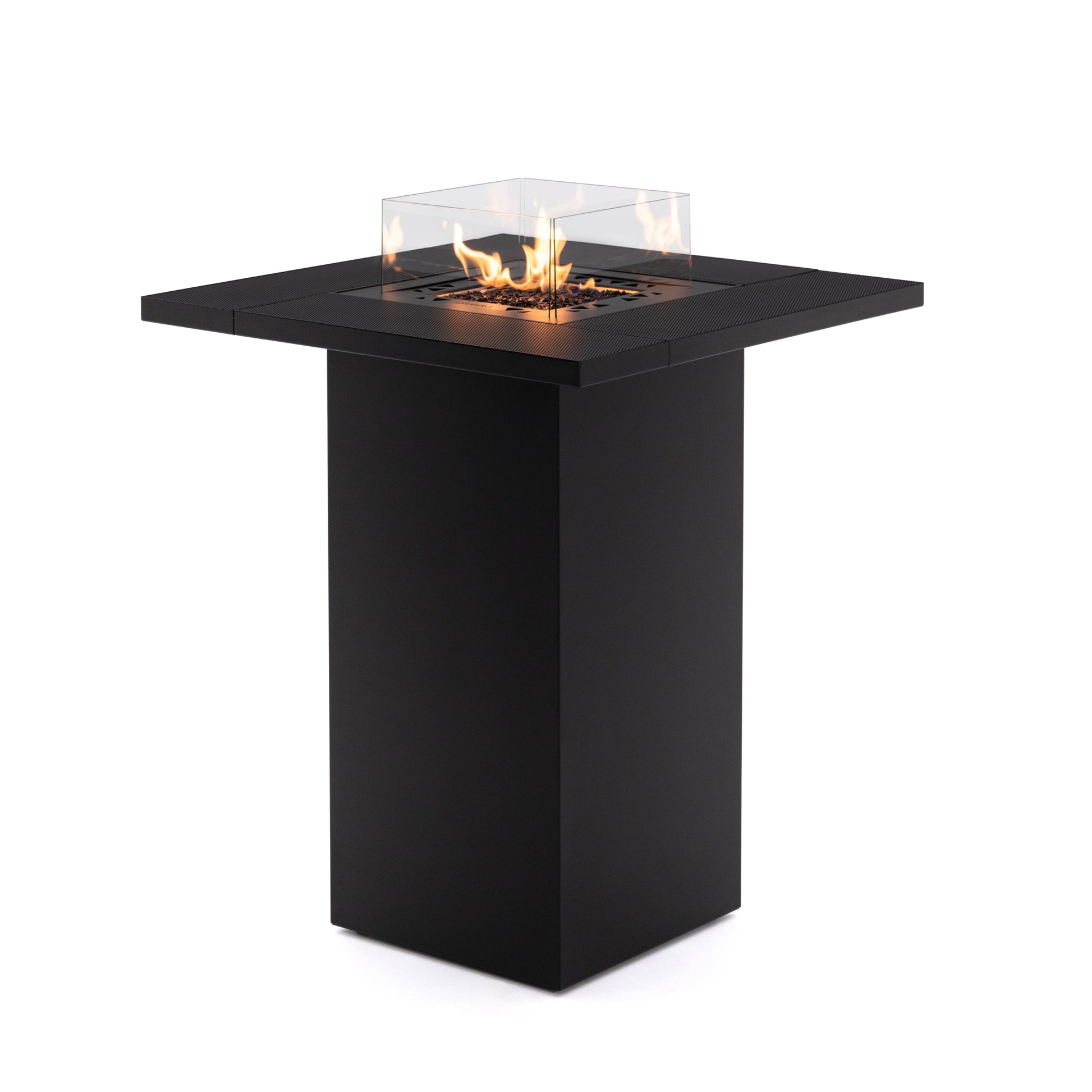 Mesa de Fuego alta a Gas Para Exterior – Elegancia y Calidez de Planika — con llama encendida