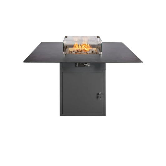 Mesa de Fuego Exterior – Elegancia y Función para tu Jardín — con llama encendida