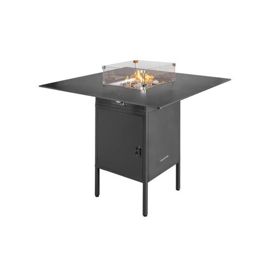 Mesa de Fuego Exterior – Estufa a Gas para Terrazas de Lujo Slava Hoog — con llama encendida